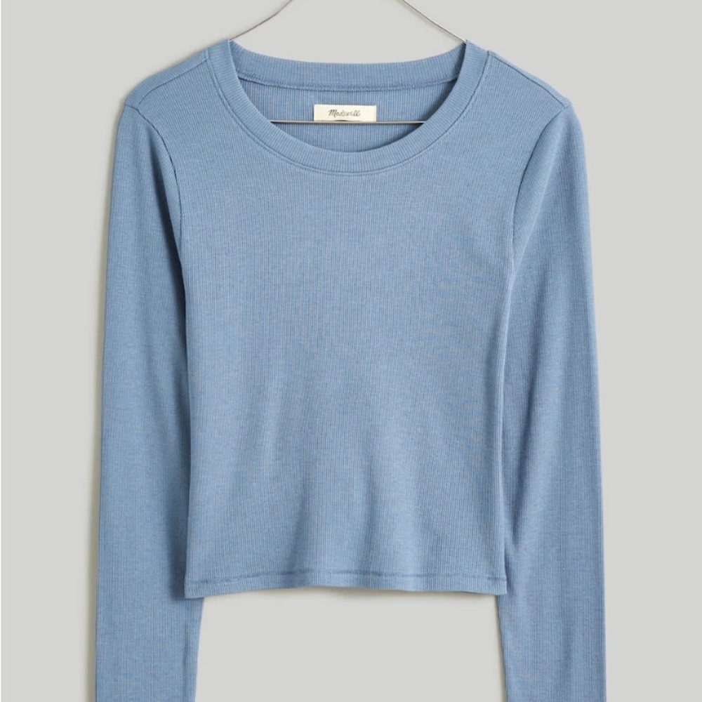 Madewell Fine Ribbed Supercrop Crewneck Long-Sleeve Tee - “Teapot Blue”